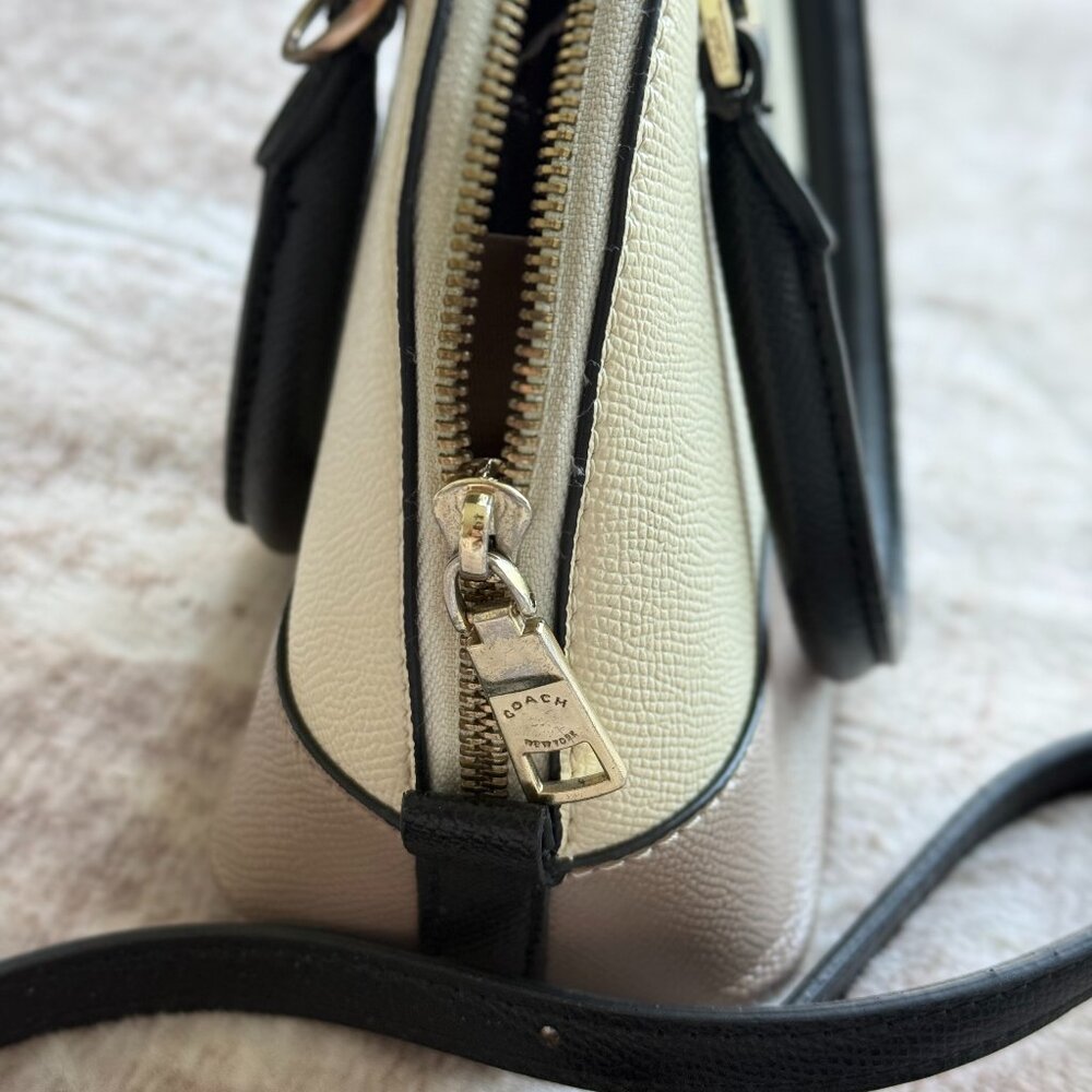 Coach Mini Sierra Satchel Colorblock Crossbody Bag Leather Cream Taupe Black - Picture 3 of 13